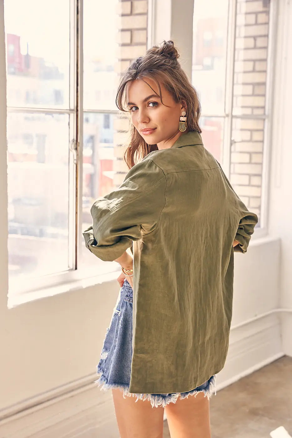 Cyndi Linen Blazer Jacket in Olive - RusticThread Boutique