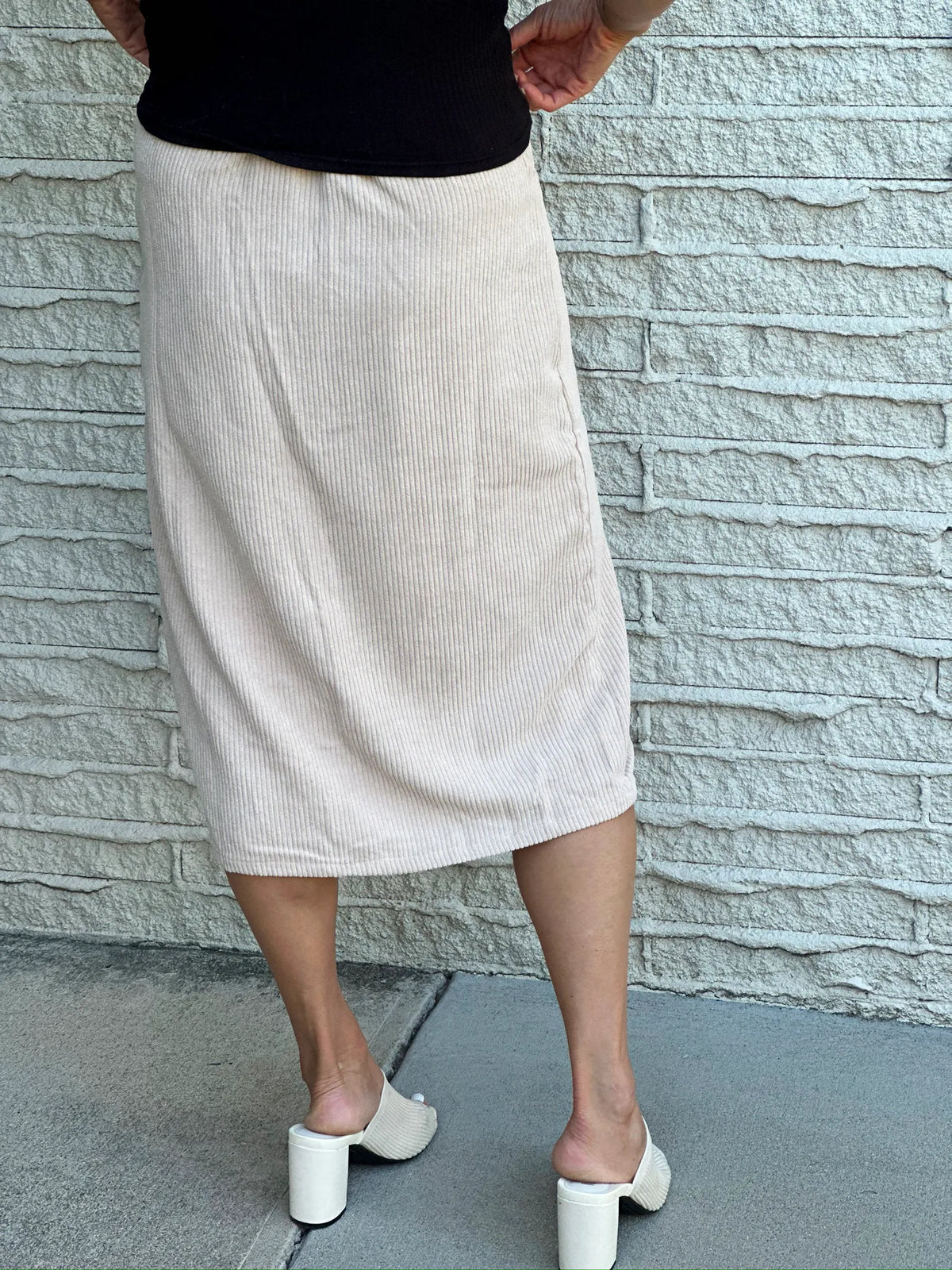 Hannah Corduroy Pocket Front Slit Midi Skirt in Cream - RusticThread Boutique