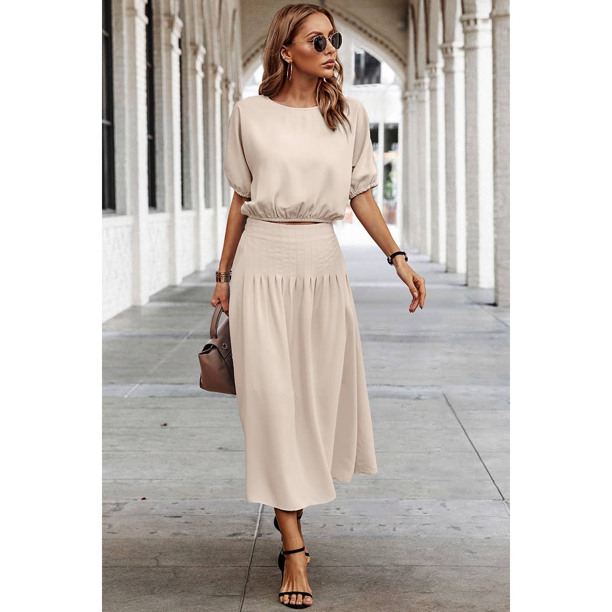 Sabra 2 piece ruffle top & midi skirt in cream - RusticThread Boutique